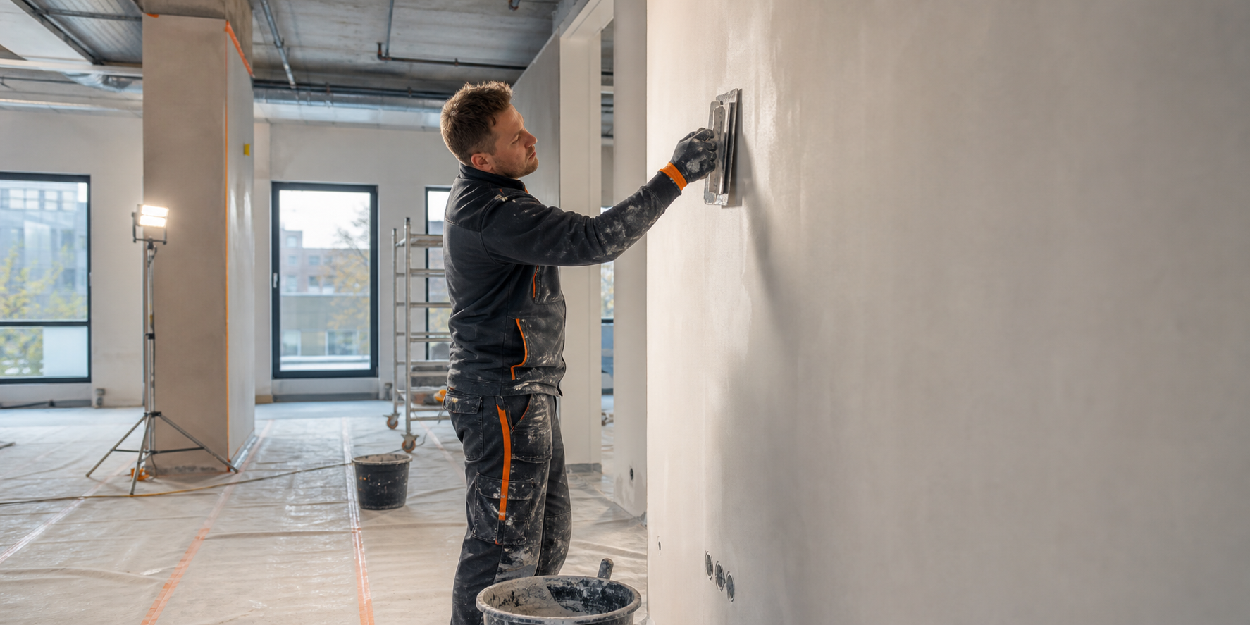 Zelfgemaakt sfeerbeeld van stucwerk aan een binnenwand